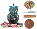 Backflow Incense Burner Holder Owl Shape Waterfall Porcelain Incense Holder Home Decor with Incense Cone Sticks Holder Incense Sticks Backflow Incense Cones Mat Tweezer Gift Set