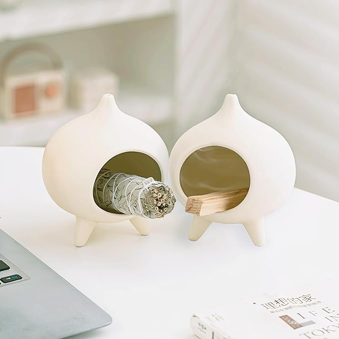 Handmade Ceramic Palo Santo Holder – Suitable for Burning Sage & Palo Santo - Mini Chimenea-Style Burner, an Incense Burner for Spiritual Meditation, Yoga or Home Decoration