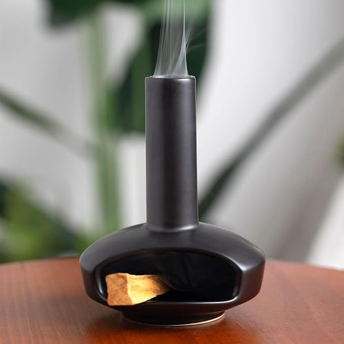 Tnstbiee Cute Modern Palo Santo Holder, Handcrafted Mid-Century Ceramic Burner for Stick and Incense Cone, Decorative holder with Chimney Design for Yoga & Meditation Spaces, Ideal Gift for Home Decor