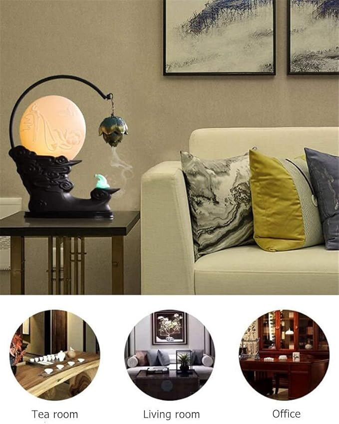 Primst Lotus Furnace Hollow Hanging Ball Incense Burner, Ceramic Backflow Incense Cones and Incense Coil Holder for Home Office Ornament Decoration
