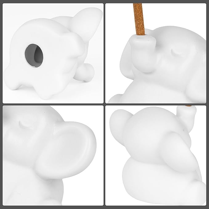 2 PCS Elephant Incense Burner, Handmade Ceramic Incense Holder, Animal Theme Incense Tray, Adorable Home Decoration Accessories (White)