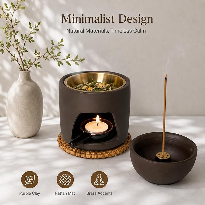 5 in 1 Incense Diffuser & Holder Set, Ceramic Aromatherapy Burner for Incense Sticks and Dried Herbs, Multi-Use Wax Warmer for Bedtime Calm, Yoga, Meditation, Home and Office