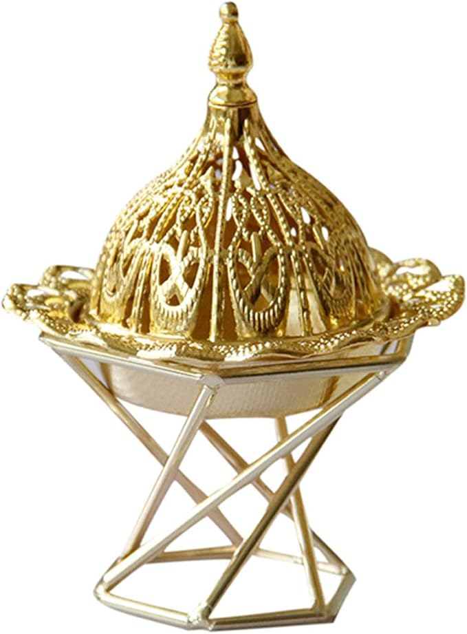 Topyond Arabic Incense Burner, Golden Metal Incense Holder, Vintage Backflow Incense Holders, Exquisite Lotus Flower Design, for Worship and Home Decor
