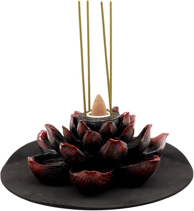 Ebros Buddha Padma Lotus Incense Stick and Backflow Cone Holder Burner Figurine Zen Feng Shui Mandala Buddhism Misting Fog Flower Blossoms Home Fragrance Decor