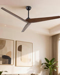 Skylike 60in Modern Wood Ceiling Fan No Light with Remote for Bedroom-Dark | Real Wood Blades, Quiet DC Motor,Reversible,Beep-Off Function,6 Speeds,3 Timers,12" downrod,Indoor and Outdoor