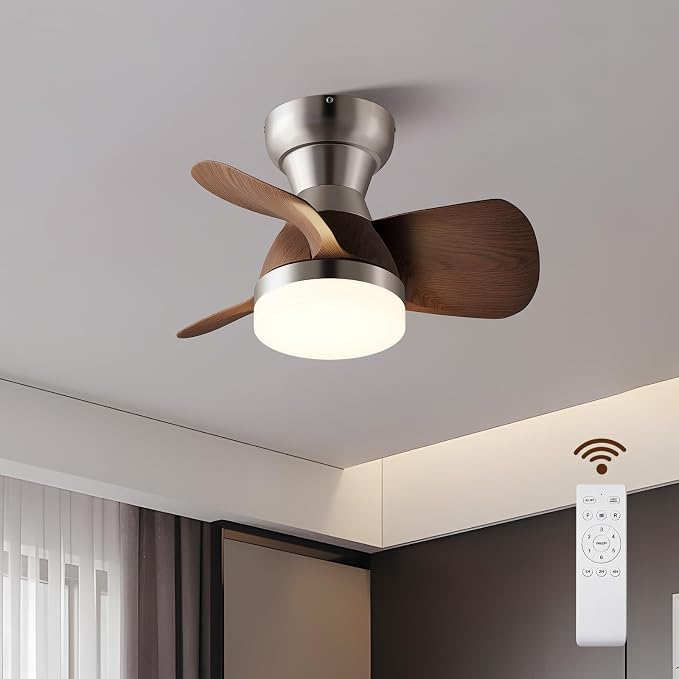 20 Inch Ceiling Fan with Light，3 Blades，Silver with Light with Remote Control Small Ceiling Fan ， Suitable for Living Room, Dining Room，Bedroom
