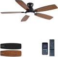 JSAITEE Ceiling Fans with Lights, 52 Inch Low Profile Ceiling Fan with Light and Remote Control, Flush Mount, DC Reversible Motor, Noiseless, Brown 6 Speeds Ceiling Fan for Bedroom