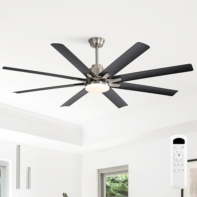 Sofucor 52 Inch Ceiling Fans with Lights and Remote, Modern Black Indoor/Outdoor Ceiling Fan with Quiet Reversible DC Motor, Dimmable LED, 8 Blades Ceiling Fan Light for Bedroom, Living Room, Patio