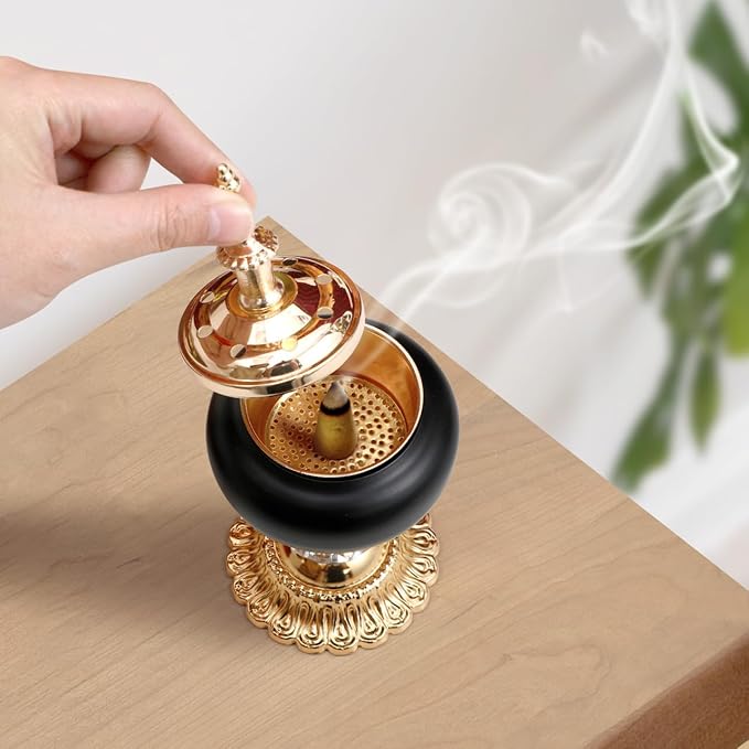 PRETYZOOM European Style Incense Burner Candlestick 3.14×3.14×7.08In Resin Aromatherapy Holder – Air-Purifying for Meditation & Stress Relief – for Home, Office, Yoga Room, Zen Space