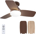Amico Ceiling Fans with Lights, 30 inch Low Profile Ceiling Fan with Light and Remote Control, Flush Mount, Reversible, 3CCT, Dimmable, Noiseless, Brown Ceiling Fan for Bedroom, Indoor/Outdoor Use