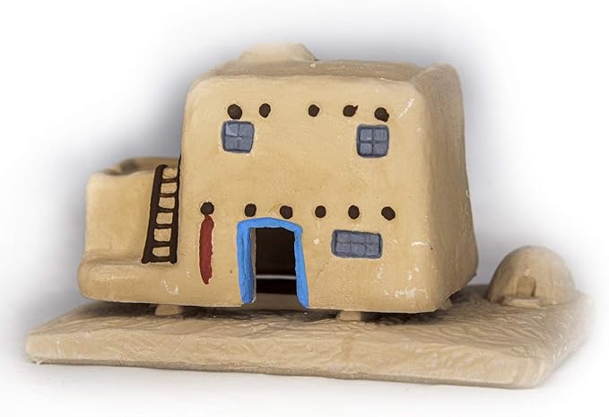 Incienso de Santa Fe - Casa de Adobe Natural Wood Incense Burner, Includes 20 Piñon Incense Bricks - Made in The USA