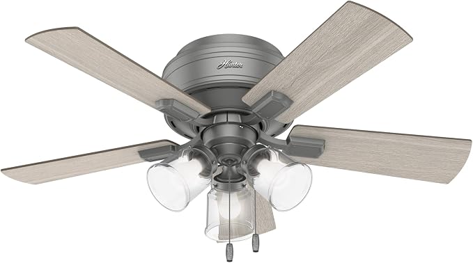 Hunter Crestfield, Indoor, Ceiling Fan, Quiet, 42 inch, Matte Silver