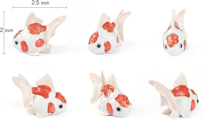 WitnyStore Tiny 2½" White Orange Oranda Goldfish Incense Holder Figurine - Miniature Hand Made Ceramic Ryukin Fantail Gold Fish Aquarium Animal Cute Porcelain Decorative Collectible Figure Décor Gifts