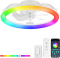 LEDIARY RGB Low Profile Ceiling Fans with Lights and Remote, 20 Inch Dimmable Modern Ceiling Fan(3000K-6000K), 6 Speed, Reversible, APP & Remote Control, Flush Mount Fan Light, White RGB Ceiling Fans