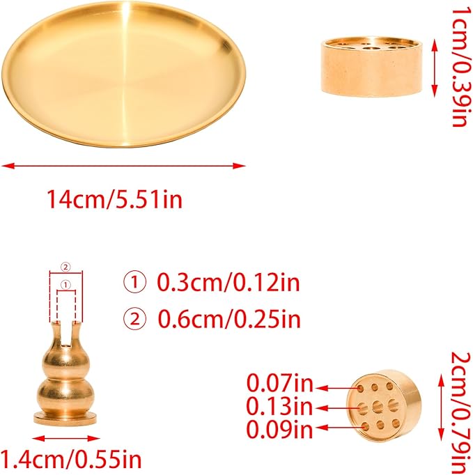 3 in 1 Incense Burner, 5.51 Inch Incense Holder Set for Incense Sticks, Coil Incense and Incense Cones, Multi-Functional, Brass Ash Catcher, Gourd-Shaped Tray（Gold）