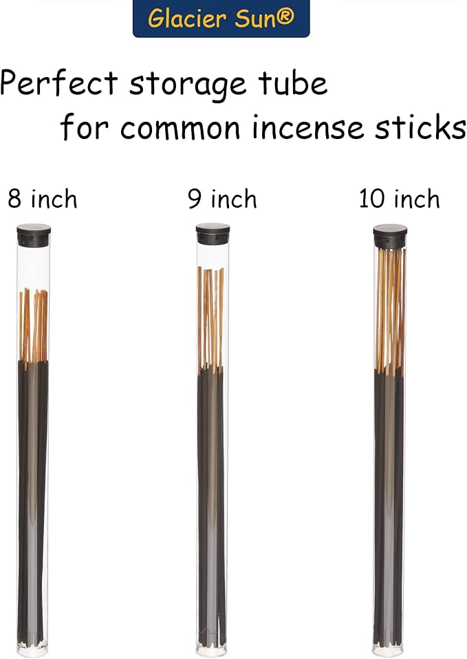 Clear Plastic Tube with Black lid, 12 Pack, Storage Holder for 8-10 inch Incense Sticks, Preserves Aroma (12)
