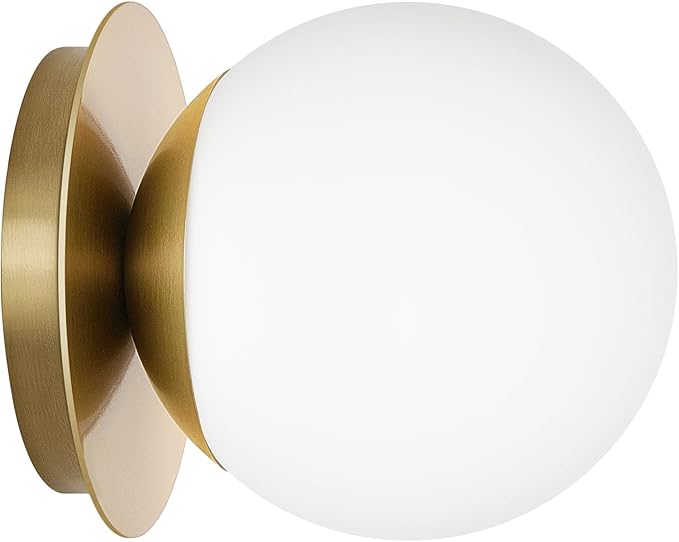 1 Pack Gold Wall Sconce, Modern Bathroom Sconce with Milky Globe Glass, Wall Light for Bathroom Mirror, Living Room, Hallway (Bulb Not Included)