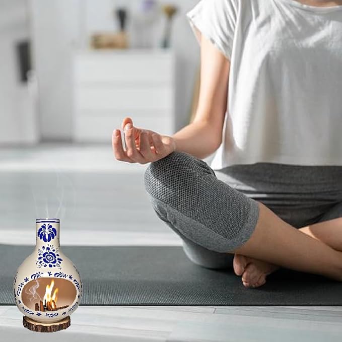 Ceramic Incense Holder Palo Santo Burner Talavera Mexican Pottery Decor for Home 7.5" Mini Chimenea Incense Burner for Sage Sticks Rituals, Christmas Yoga Spa Gifts