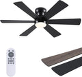 Asyko 46"Black 6-Blade Modern Low Profile Ceiling Fan with Light and Remote | 6 Double-Sided Blades,6 Wind Speeds, Reversible,Dimmable 3 CCT LED Light, 25W Quiet DC Motor,1/2H Timer,for Bedroom Kitchen
