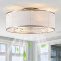 20" Silver Caged Ceiling Fans with Lights, Boho Flush Mount Ceiling Fan with Light and Remote, Bladeless with 6 Speeds for Bedroom, Nursery, Living Room