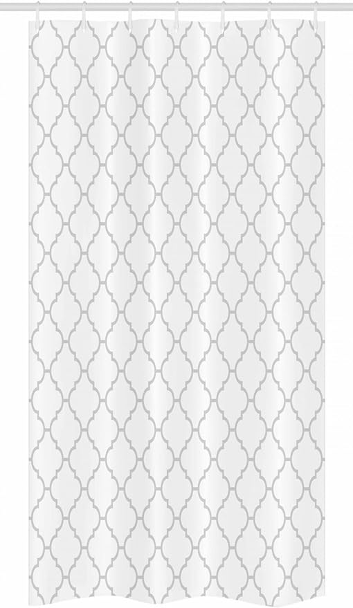 Ambesonne Grey Shower Stall Curtain with Hooks, Simple Monochrome Geometric Linked Forms on Plain Background, Hotel Quality Washable Fabric Modern Decor Set for Bathroom, 36" W x 72" L, White Gray