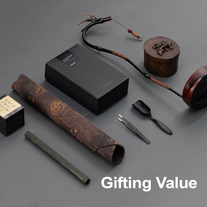 Dragon Mist Ritual Set | Bamboo Dragon Incense Holder with Heritage Lacquer | Thai Wooden Elephant Box, Peridot Stones & Sandalwood Incense | Meditation Décor & Feng Shui Gift for Home