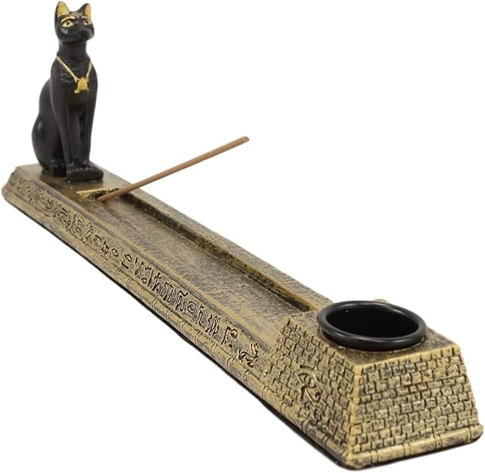 Ebros Gift Egyptian Feline Goddess of Protection Bastet Cat Deity Incense Stick and Cone Burner Holder Sculpture Home Fragrance Accessory Gods of Egypt Temple of Bast Statue
