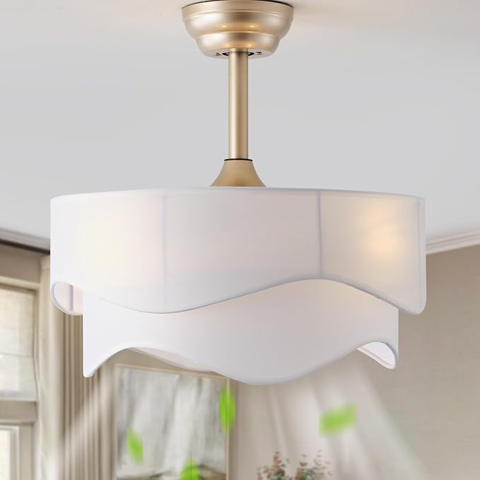 20" Boho Fandelier Ceiling Fans with Lights, Gold Fandelier Ceiling Fans with Light Remote Control, Fabric 6 Speeds Reversible for Bedroom, Living Room, Nursery, Kitchen (White)