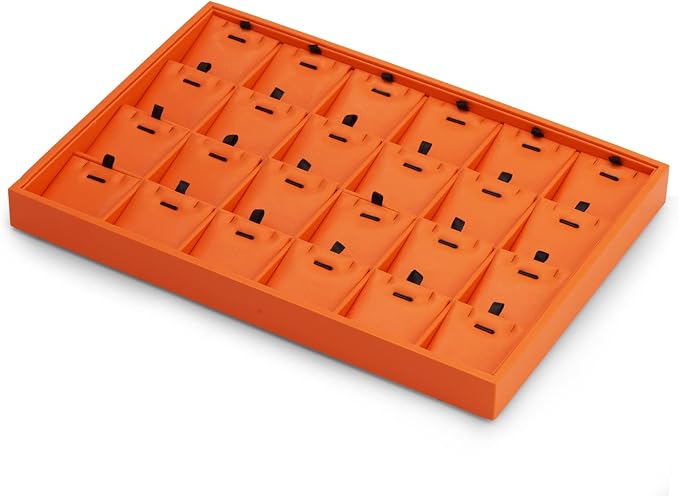 Oirlv Orange Leather Jewelry Pendant Display Tray | Orange Leather Exterior, Soft Microfiber Interior, 24 Pendant Slots, Removable Inserts, Vibrant Display for Pendants