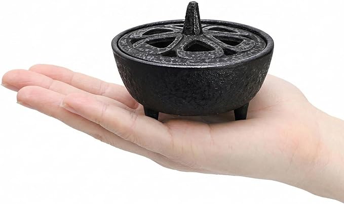 Elsjoy Cast Iron Incense Burner, Vintage Tripod Incense Holder with Lid and Handle, Mini Cauldron Incense Burner for Resins, Cones, Wax Melts