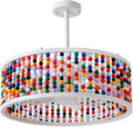 Ceiling Fans with Lights and Remote and Downrod, Caged Ceiling Fan with Handcrafted Beaded Décor 6 Speeds Reversible 19 inches Bulbs Included for Angled Ceiling, Colorful