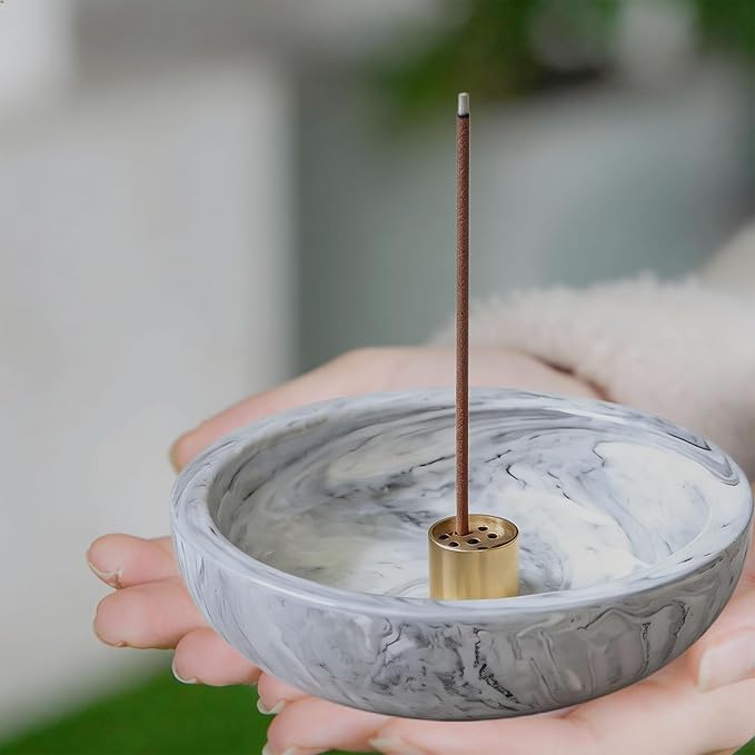Dorepine Incense Burner,Handmade Ceramic Incense Holder for Sticks,Incense Sticks Holder for Meditation and Yoga Room&Home Decoration (Beige Marble)