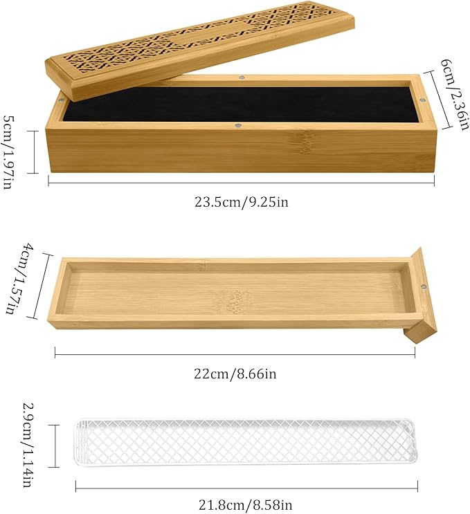 Wooden Incense Holder Burner with Storage - Incense Stick Holder & Ash Catcher for Meditation, Yoga, Bedroom, Study, Office - Exquisite Incense Burner for Home Decor