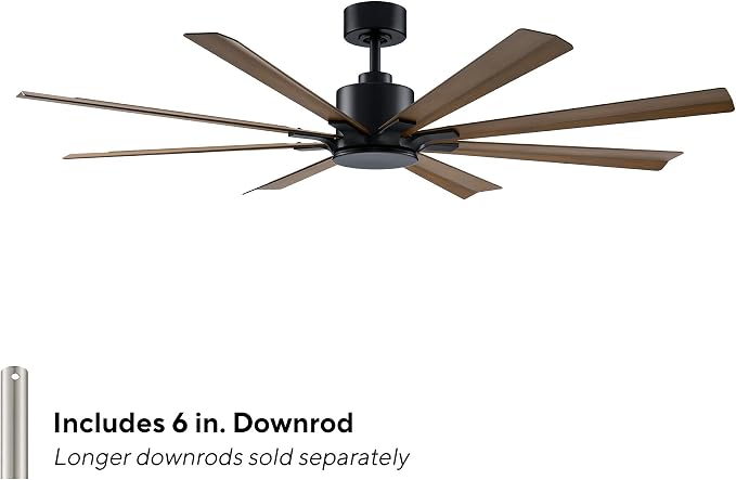 Modern Forms Size Matters Indoor and Outdoor 8-Blade 65in Smart Ceiling Fan in Matte Black/Distressed Koa with Remote Control