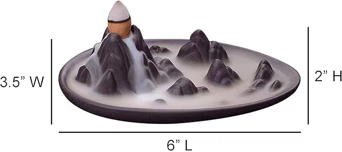 SOUL STICKS Backflow Incense Holder Burner Waterfall Fountain for Home, Office, Yoga, Room Decor & Aromatherapy with 1 Pack of 10 Backflow Fragrance Cones Included (Mountain Peak)