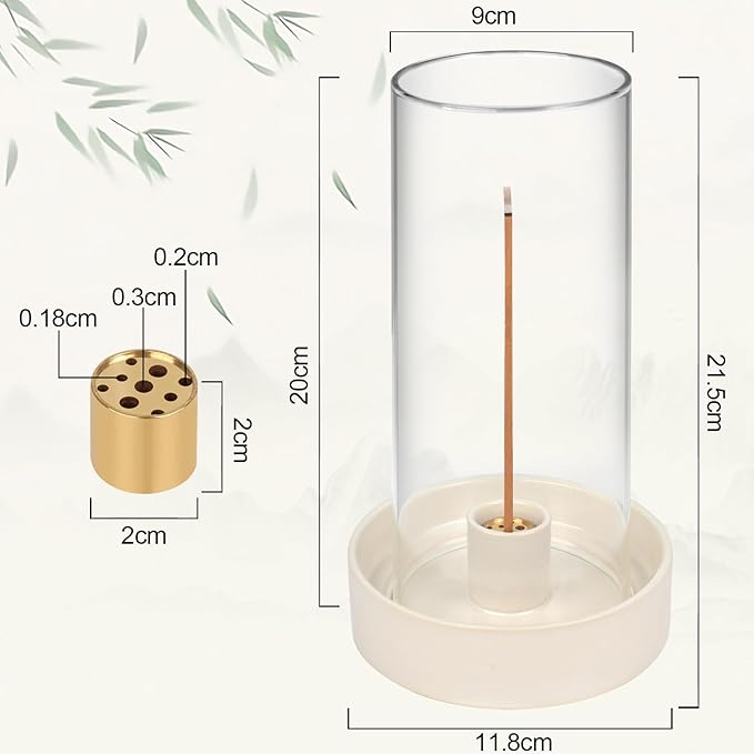 Multi-Functional Incense Burner Holder - Perfect for Incense Sticks, Palo Santo, Sage, and More! Fashionable and Simple Design with a Removable Glass Cover for Anti-Flying Ash.