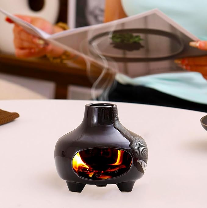 Palo Santo Holder,Ceramic Palo Santo Burner Incense Holder,Black Cone Incense Burner Mini Chiminea Wood Sticks,Ash Catcher,Aromatic Home Decor for Spiritual Rituals,Yoga,Meditation, 4*4*4INCH