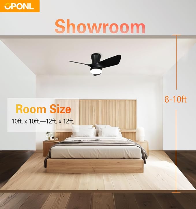 OPONL Ceiling Fan with Light, Ceiling fan with Light and Remote Control, Reversible, 6CCT, Dimmable, Noiseless, Ceiling Fan for Bedroom, Indoor/Outdoor Use, Black, 30 inch, Modern