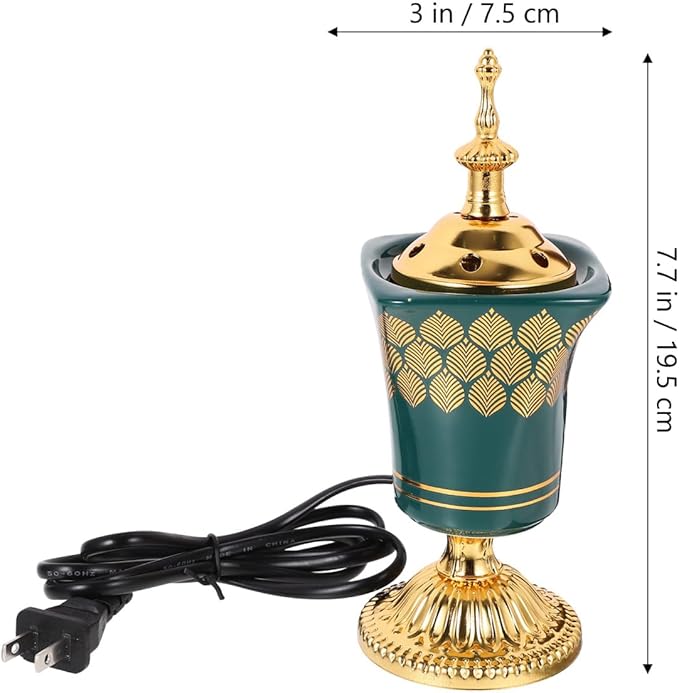 STOBAZA Electric Incense Burner 7.67In Plug-in Middle Eastern Style Censer Aroma Burner for Home Bedroom Yoga and Study Decoration with Ceramic Iron Holder Us Plug