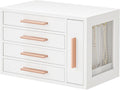 HOOBRO Jewelry Box for Women, Wooden Jewelry Organizer with Transparent Window, 4-Layer Jewelry Organizer Box, Jewelry Holder Organizer for Earrings, Necklaces, Rings, White and Gold WD09JB04