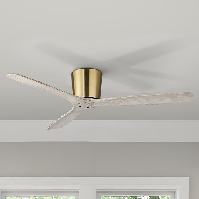 54” Modern Ceiling Fan with 3 Solid Wood Blades, Gold Plated Finish, Quiet Reversible DC Motor, Remote Control, Low-Profile Mount, 6 Speeds, Timer & Memory Function, ETL Certified