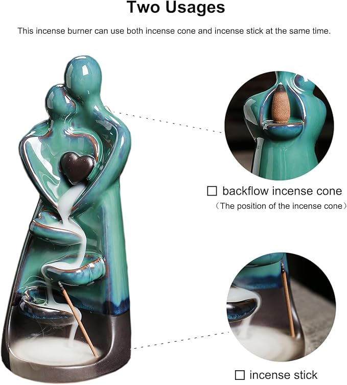 Ceramic Incense Holder, Creative Incense Waterfall Ornament, Backflow Incense Burner with 20 Cones + 30 Sticks, Zen Garden Yoga Meditation Home Decor