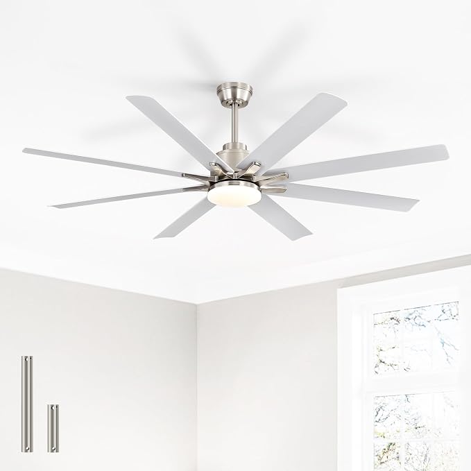 Sofucor Smart Ceiling Fan with Light, 52'' White Indoor/Outdoor Ceiling Fans with Remote Control, Work with Alexa/Google, Reversible DC Motor, ABS 8 Blades Ceiling Fans for Bedroom Living Room Patio