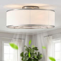 Low Profile Ceiling Fans with Lights, 20" Silver Boho Ceiling Fan with Light Flush Mount and Remote Control, Drum Caged with 6 Speeds for Bedroom, Nursery, Living Room