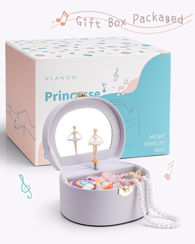 VLANDO Bithday Gifts for Girl, Musical Jewelry Box for Girls, Small Kid Music Box with Ballerina for Party Bedroom Decor, Gifts for Girls Kids - Light Purple