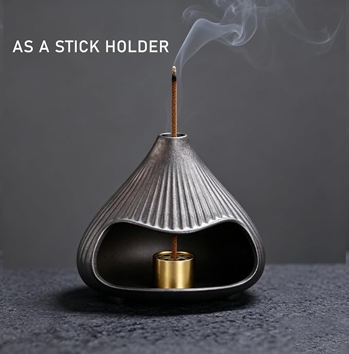Ceramic Incense Holder, Mini Palo Santo Burner Chimney for Palo Santo Sticks, Cone Incense and Sage Smudging, Handmade Cone Incense Holder Burner for Yoga, Meditation, and Energy Cleansing (Black 01)