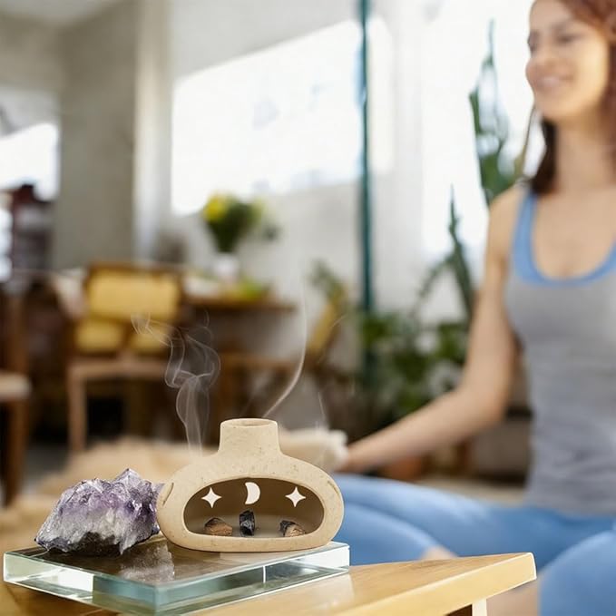 Handmade Ceramic Palo Santo Holder – 4-in-1 Incense Burner for Smudging, Meditation, Aromatherapy, Relaxation & Home Decor