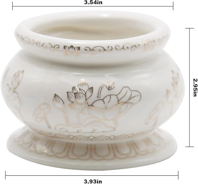 4 Inches White Ceramic Incense Small Burner Pot for for Meditation, Prayer & Yoga for Praying Buddha Tibetan Buddhist Altar Incense Censer