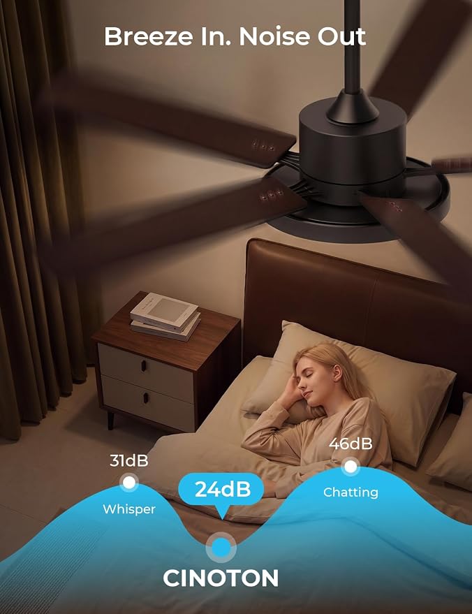 CINOTON Smart Ceiling Fan with Lights, 52'' RGBCW Ceiling Fan with Lights and Remote App Voice Control, Reversible DC Motor, 2600lm Dimmable, 6 Speeds & 2 Fan Modes, Quiet Fan for Bedroom, Living Room
