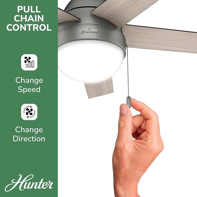 Hunter Anslee, Indoor, Ceiling Fan, with LED Light, 46 inch, Matte Silver